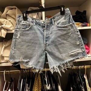 Agolde Light Frayed Parker Long Jean Shorts